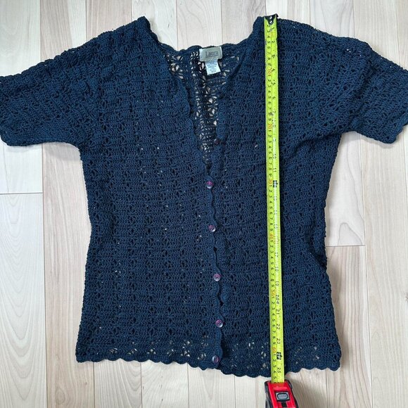 Vintage Navy Crochet Top 100% Cotton, Scalloped Hem - Picture 7 of 8